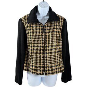 Vintage Emil Rutenburg Womens Houndstooth‎ Cardigan Jacket Black & Camel Size L